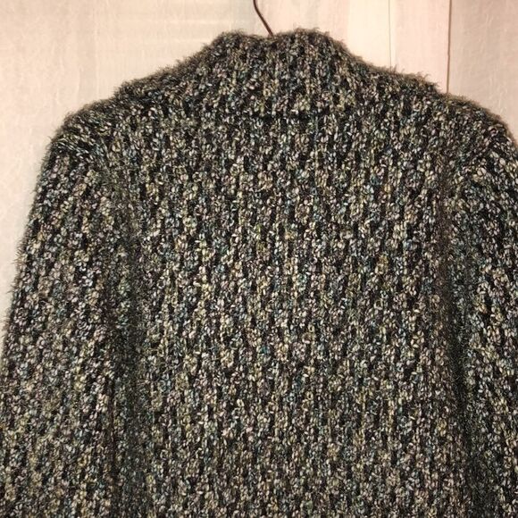 Tweeds M Wool Blend Olive Green Teal Gray White Boucle Chunky Knit Cardigan - Picture 6 of 15